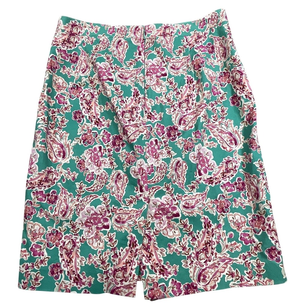 J.CREW Skirt Womens 8 Green Paisley Pencil‎ Lined Stretch Zip Knee Length